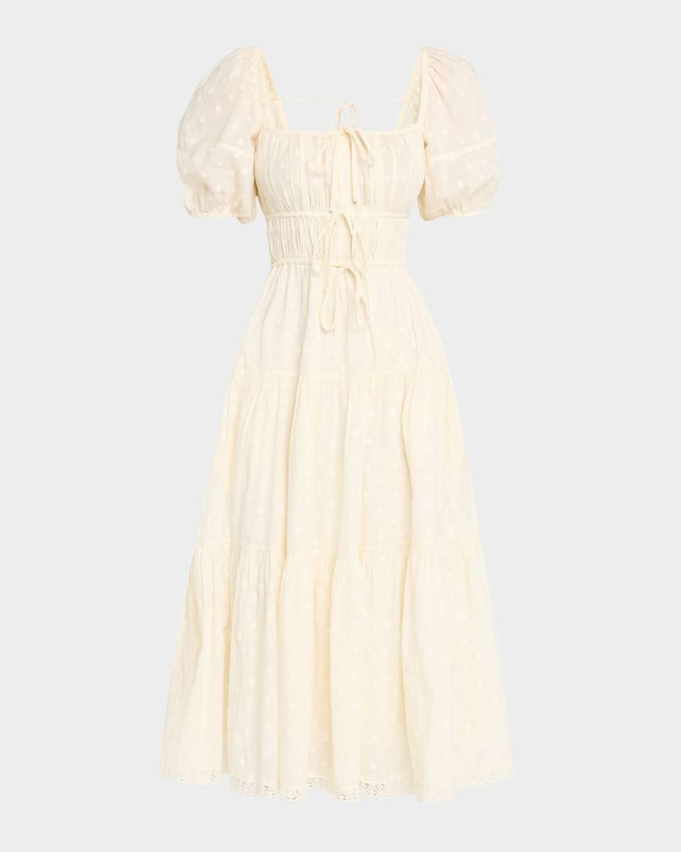 Palma Polka Dot Puff-Sleeve Midi Dress